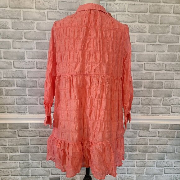 Coral Button-Up Women's Blouse - Picture 3 of 8